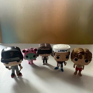 Funko Pop Vinyl Figures Set with Black, Pink, and Blue Accents